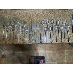GOURMET SETTINGS EXOTIQUE PLATINUM 25 PC FLATWARE SET SERVICE FOR 5 18/10 STAINL